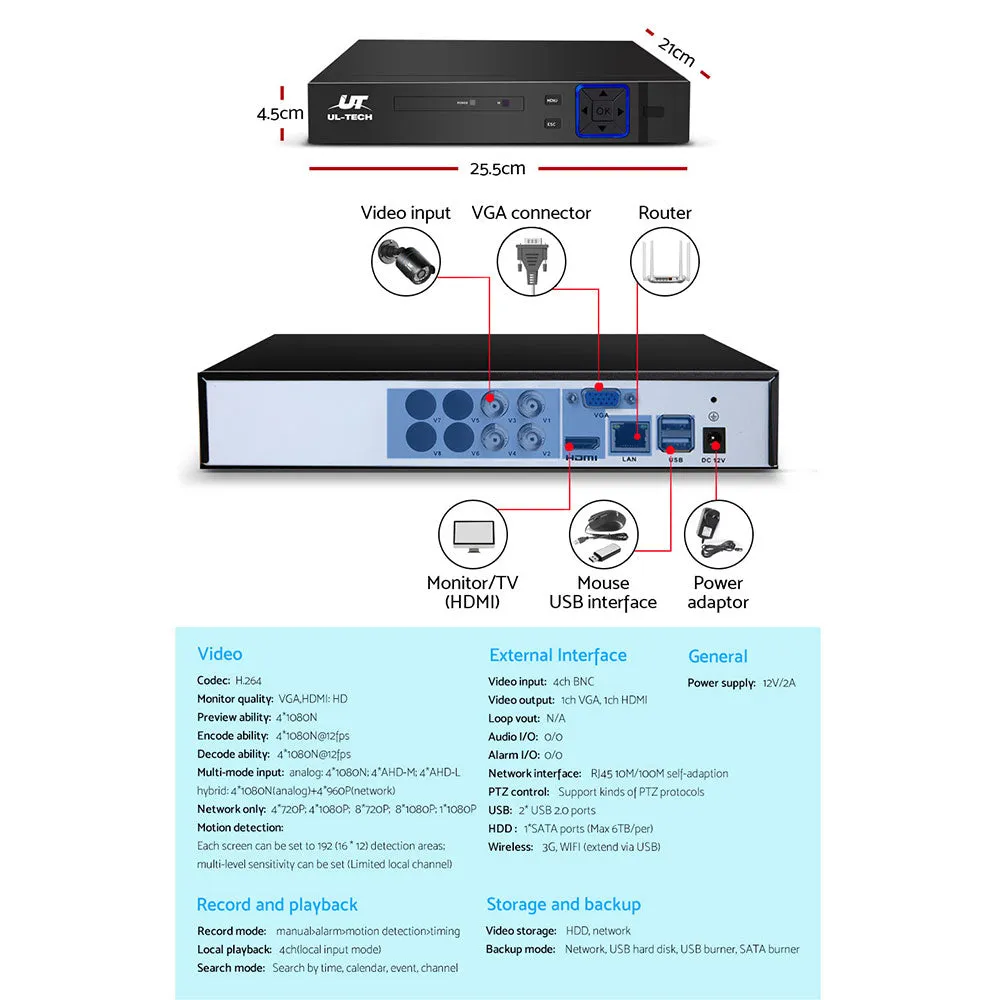 1080P HD 4CH DVR CCTV Security System with 1TB - UL-tech
