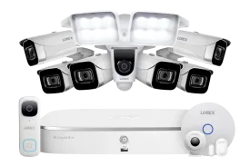 8-Channel NVR Fusion System with Six 4K (8MP) IP Cameras, 2K Wi-Fi Video Doorbell, Wi-Fi Floodlight Camera and Smart Sensor Starter Kit