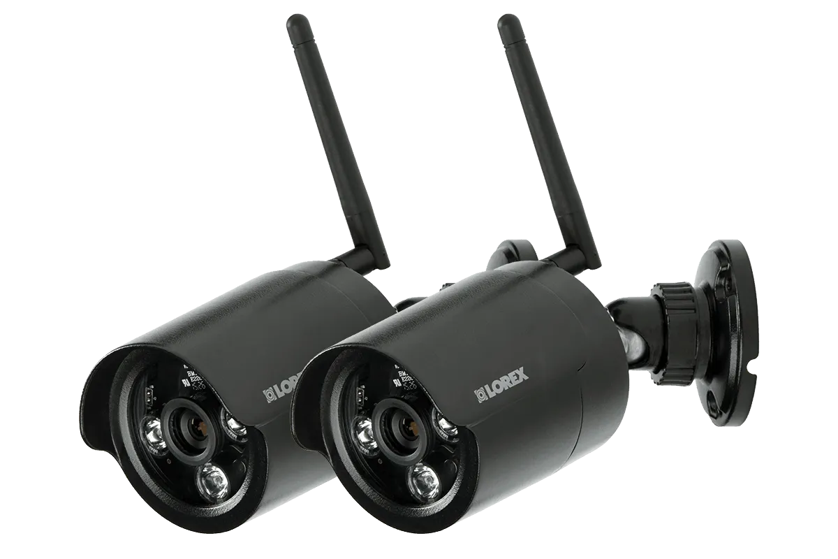 Black wireless cameras with night vision (2-pack)