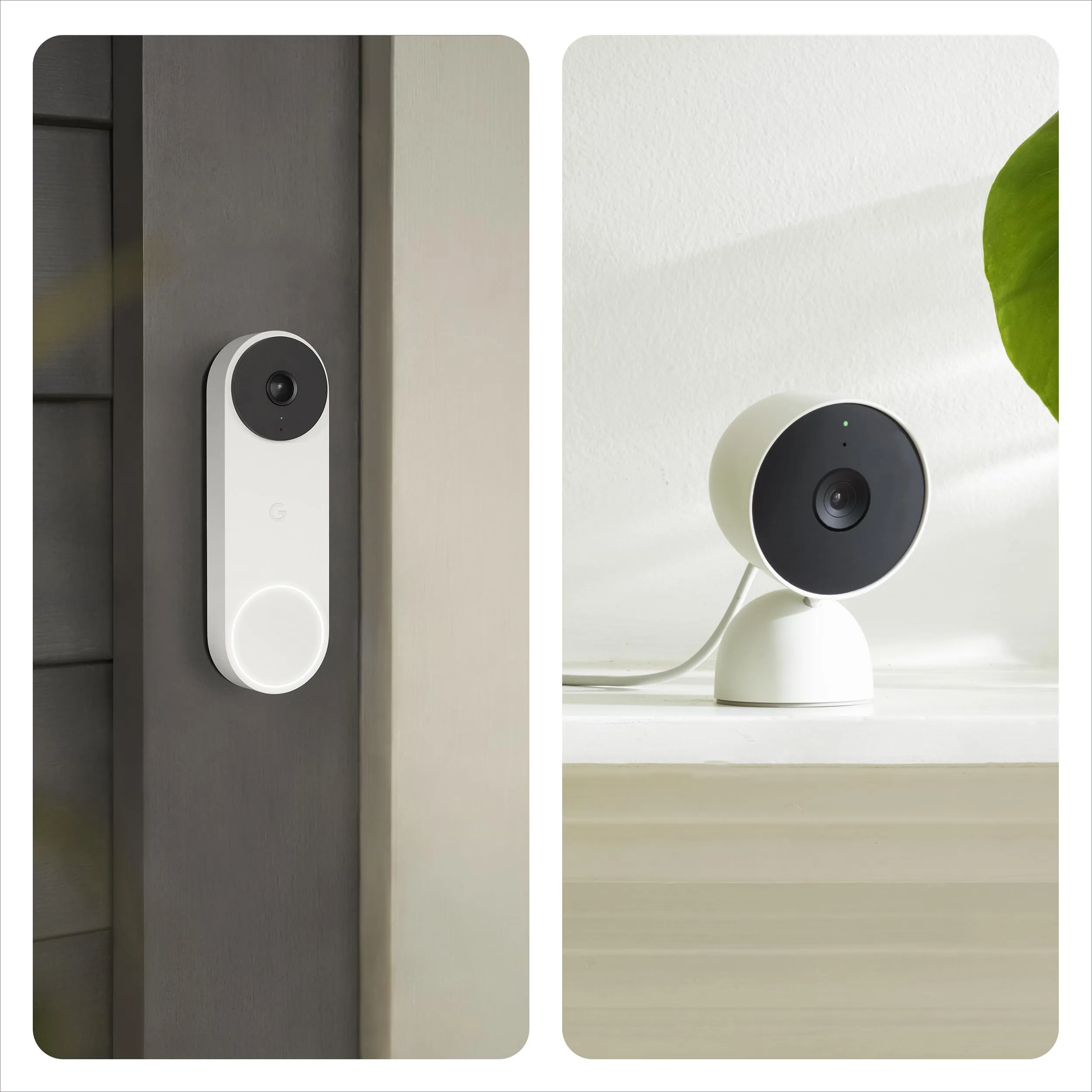 Bundle of Google Nest Doorbell (Wired, 2nd Gen) and Nest Cam (Indoor, Wired) - Nest Camera and Doorbell with 1080p HDR Video and Night Vision - 3 Hours of Event Video History Included - Snow