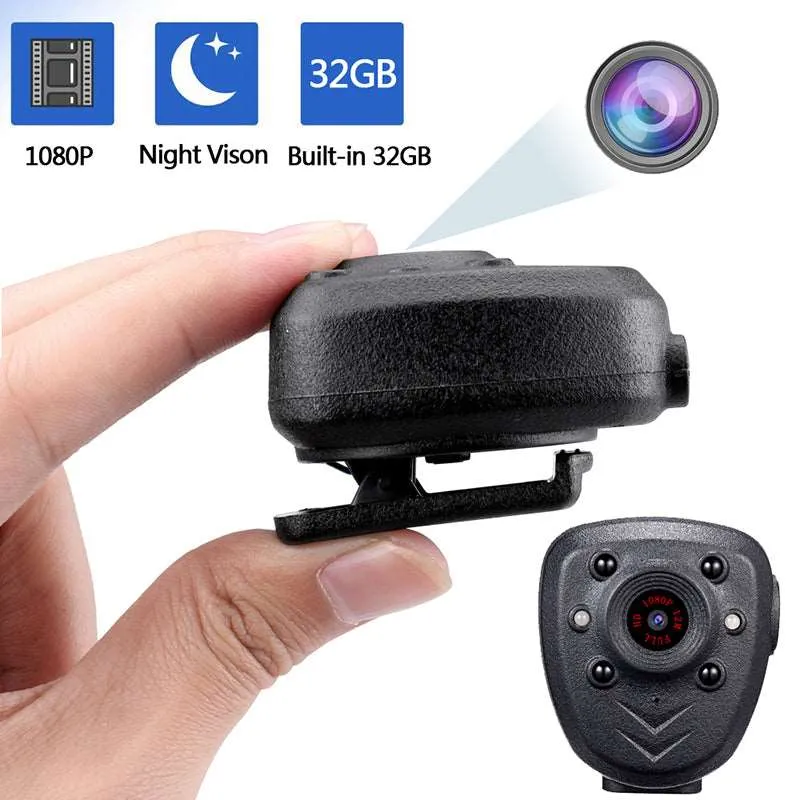 Full HD 1080P Police Body Lapel Worn Video Camera with Night Vision LED Light & 32G Memory TF Card