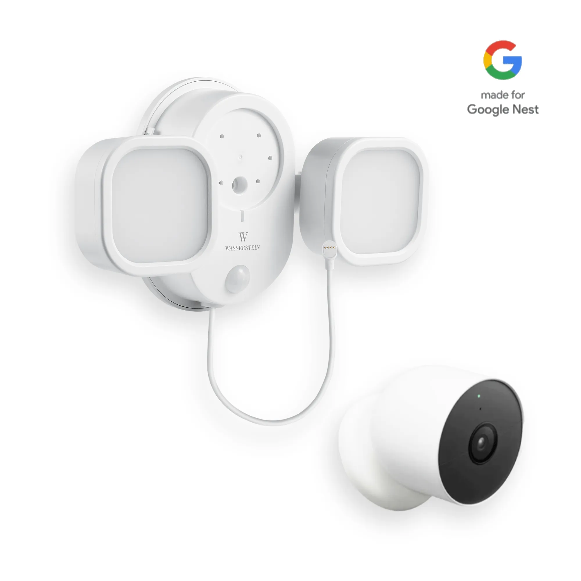 Google Nest Cam (Battery)   Wasserstein 3-in-1 Charger, Floodlight & Mount Bundle | Made for Google
