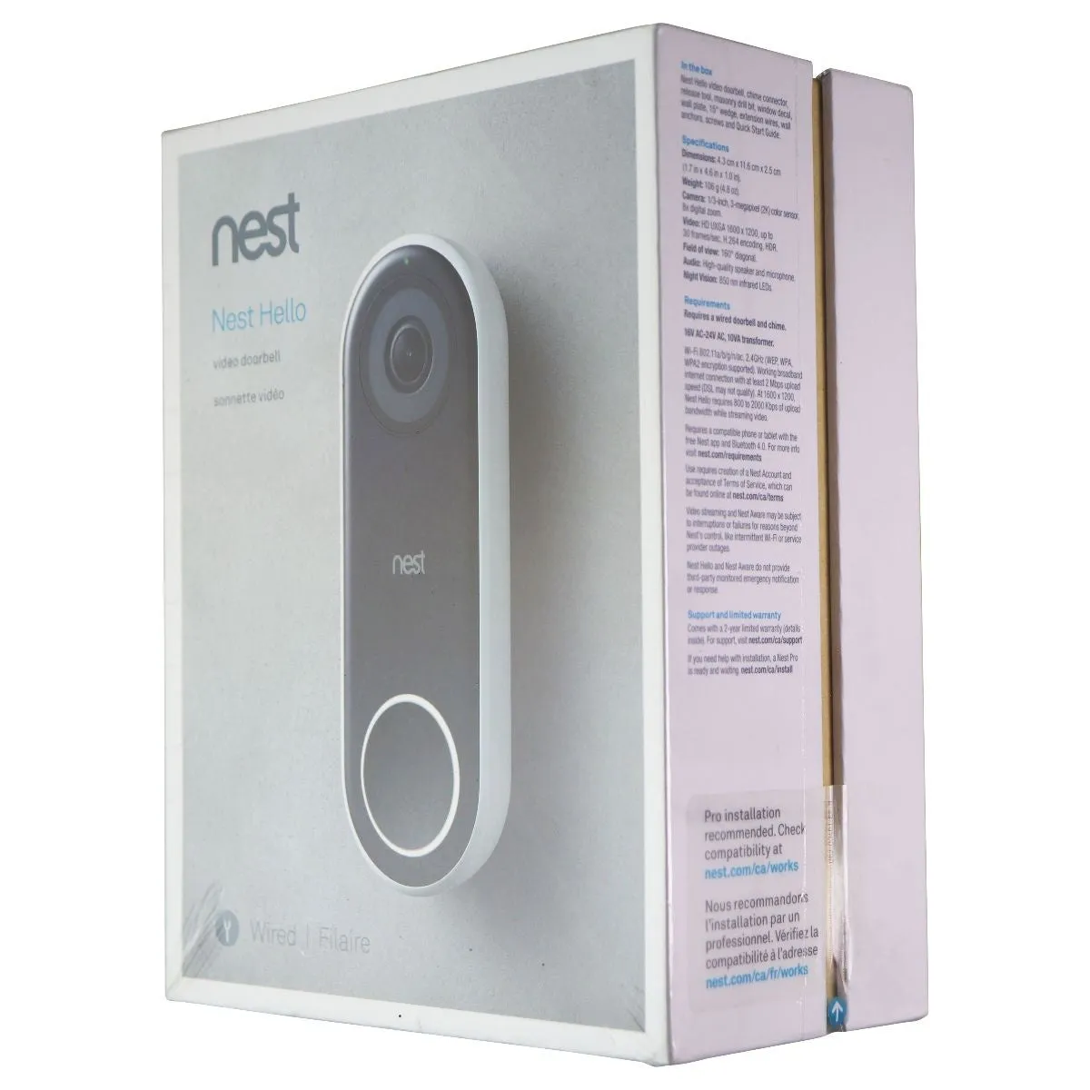 Nest Hello Video Doorbell - Wired - White/Black (A0077)