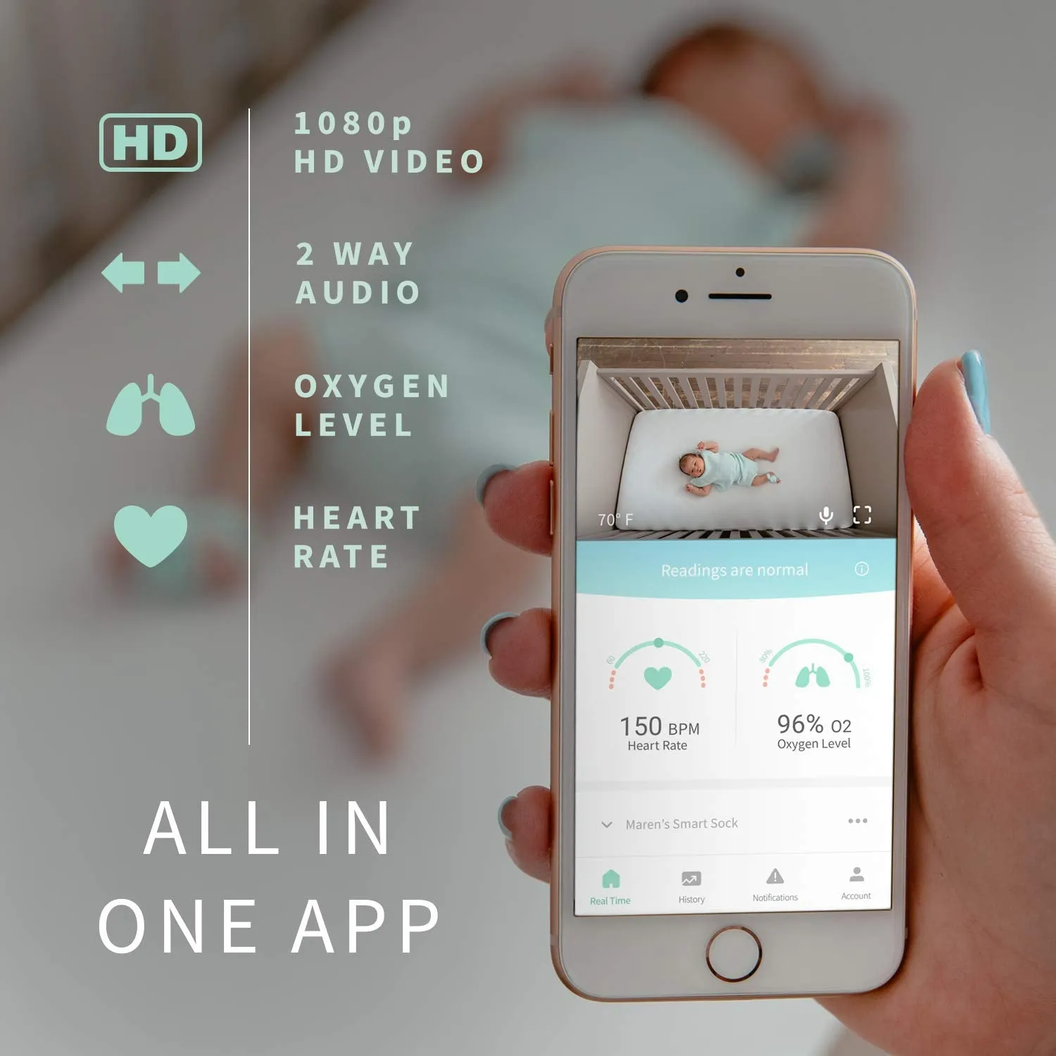 Owlet Smart Sock   Cam - Heart Rate, Oxygen, Video & Audio - The Complete Baby Monitor Solution