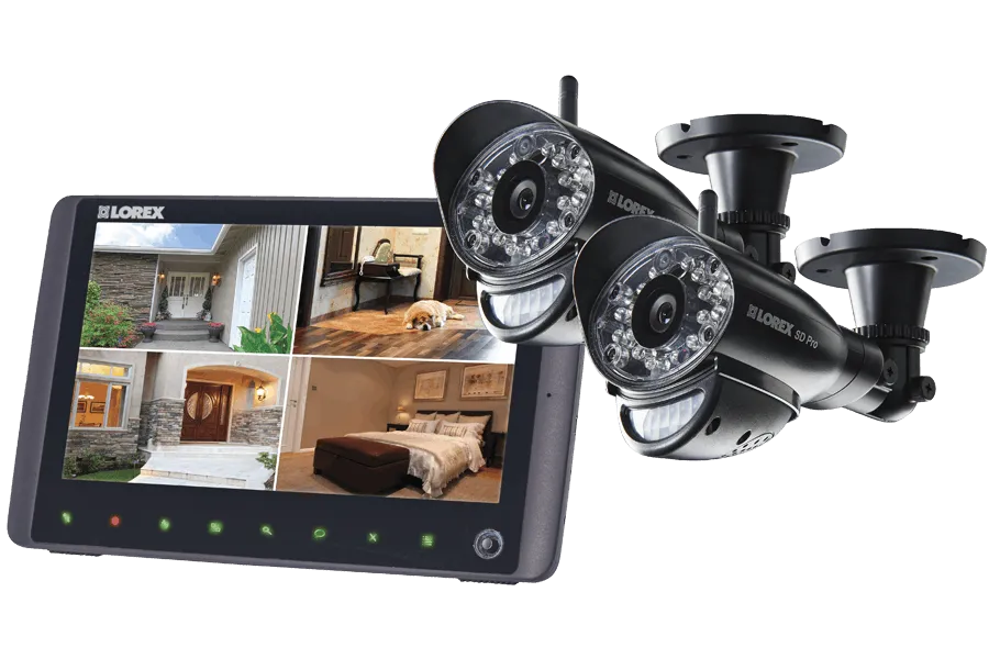 SD Pro Wireless Video Surveillance System with 2 Cameras and 9"" Screen with Mobile Connectivity