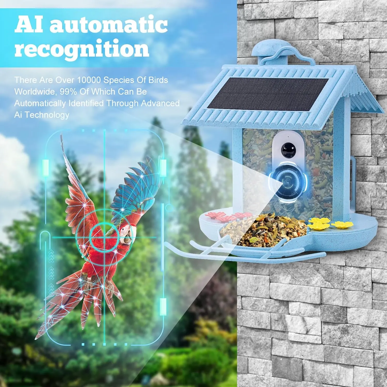 Solar Smart Bird Feeder Outdoor Spy Camera with Night Vision