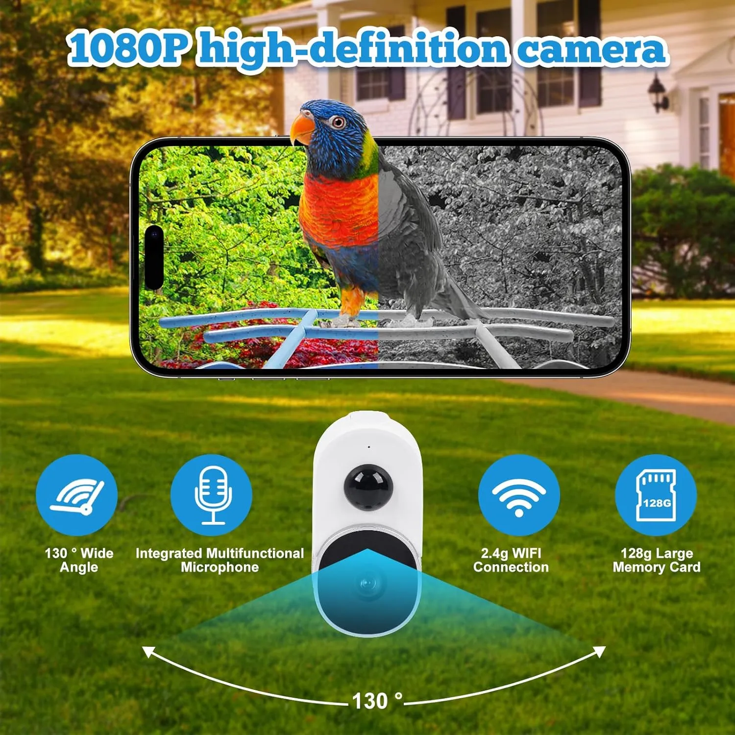 Solar Smart Bird Feeder Outdoor Spy Camera with Night Vision