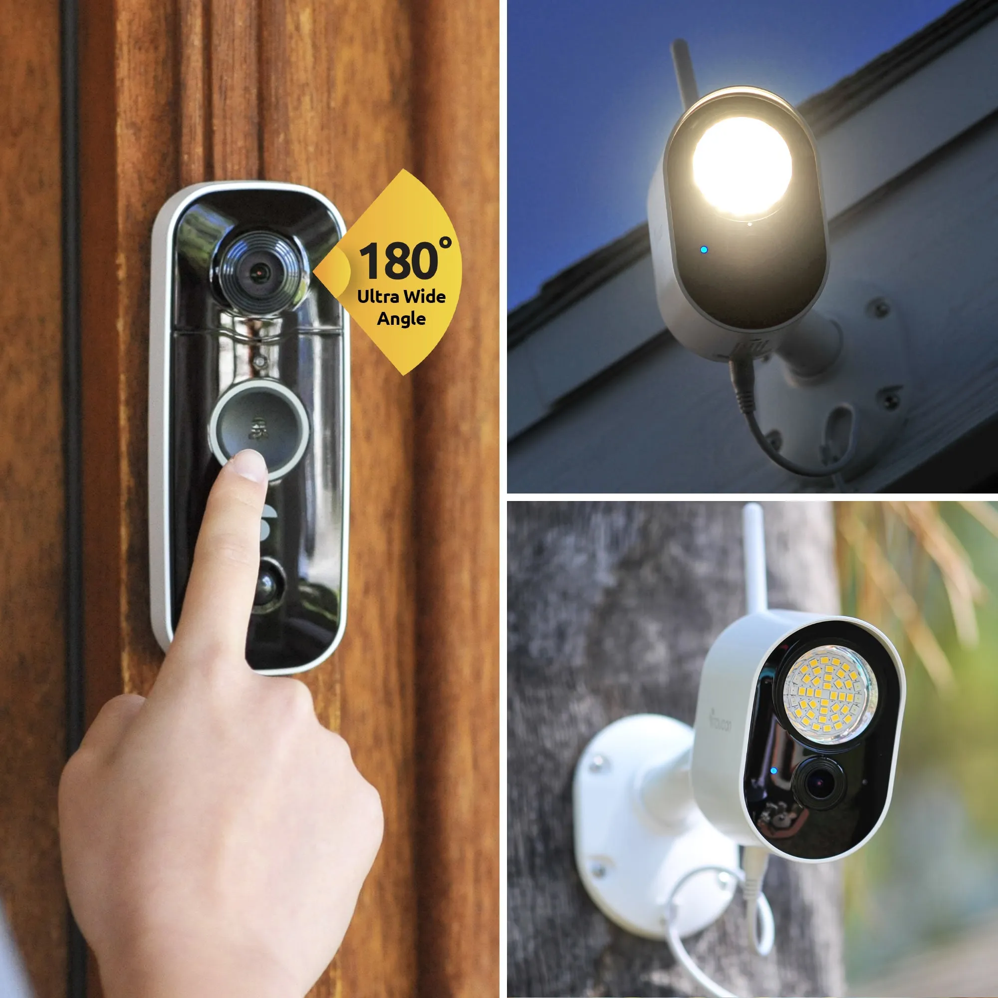 Toucan Security Floodlight Cameras 2-Pack & Wireless Video Doorbell Bundle