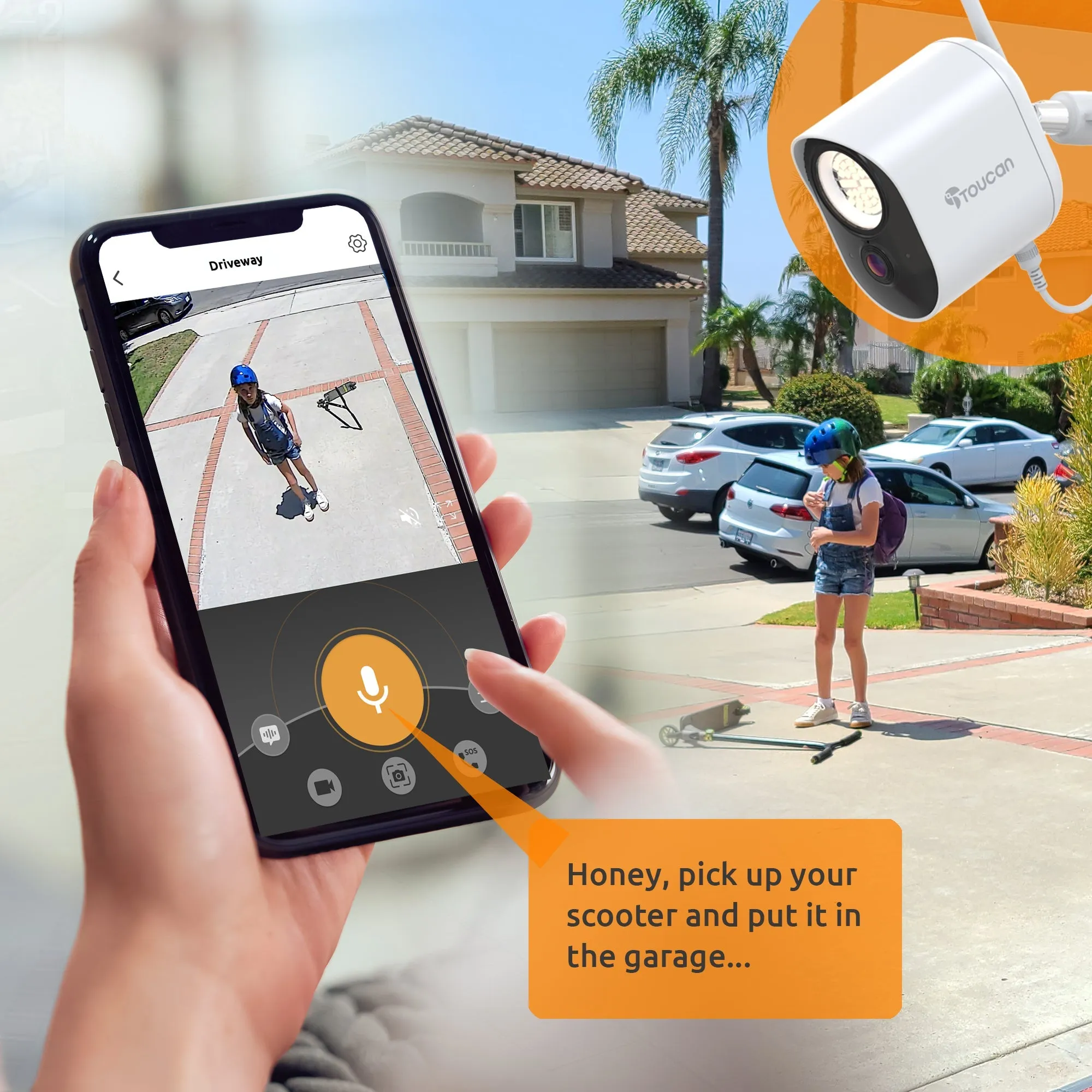 Toucan Security Floodlight Cameras 2-Pack & Wireless Video Doorbell Bundle