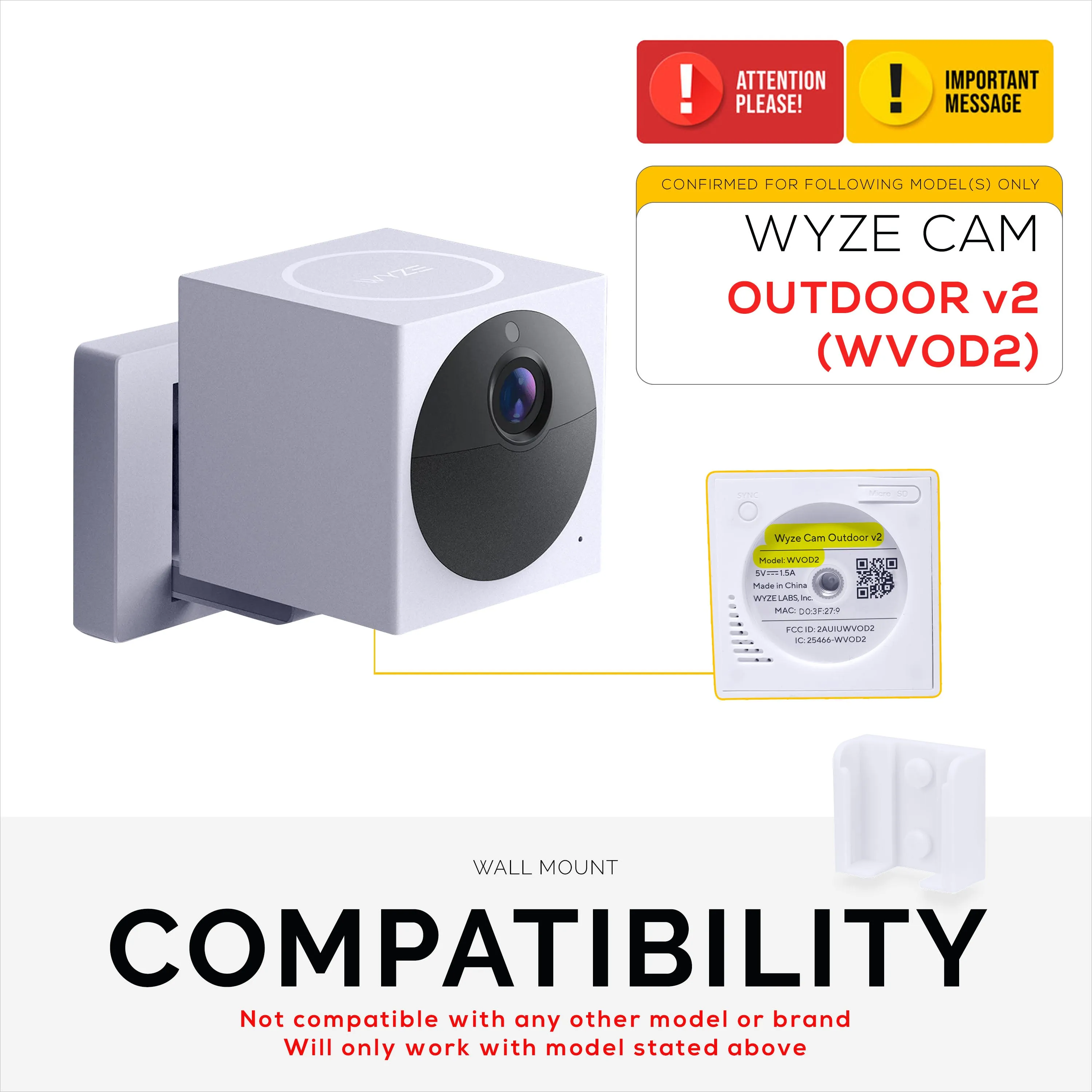 Wall Mount For Wyze Cam Outdoor v2 Security Camera, Easy to Install Holder Bracket, Reduce Blind Spots & Clutter